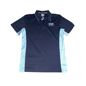 USA Softball Polo Shirt XL Black Blue Athletic Moisture Wicking Mens